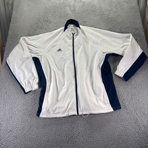 Adidas Track Jacket Mens 2XL White Blue Polyester Zip Up Long Sleeve Climalite